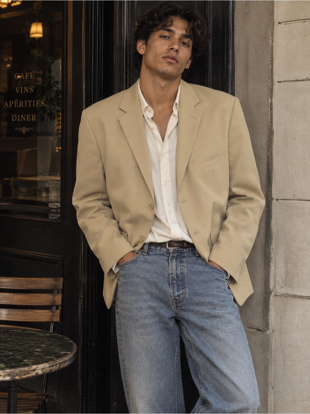 Men's Tailored Beige Blazer - Classic Single-Breast Jacket